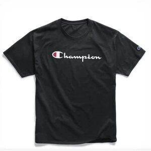 Champion Classic Script Logo short sleeve shirt, black, Medium NWT!